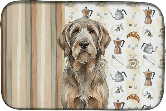 Caroline's Treasures Grizzle and Tan Otterhound Coffee Bar Dish Drying Mat Absorbent Dish Drying Mat Pad for Kitchen Counter Dish Drainer Mat for Countertop, 14 x 21", Multicolor