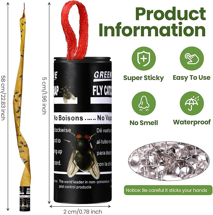 Qualirey 80 Pack Fly Strips Sticky Fly Trap Indoor Outdoor Hanging Ribbon Tape Paper Flying Insect Trap Gnat Killer Traps Catcher for Fruit Flies, Bug, Insect, Pest (Black)