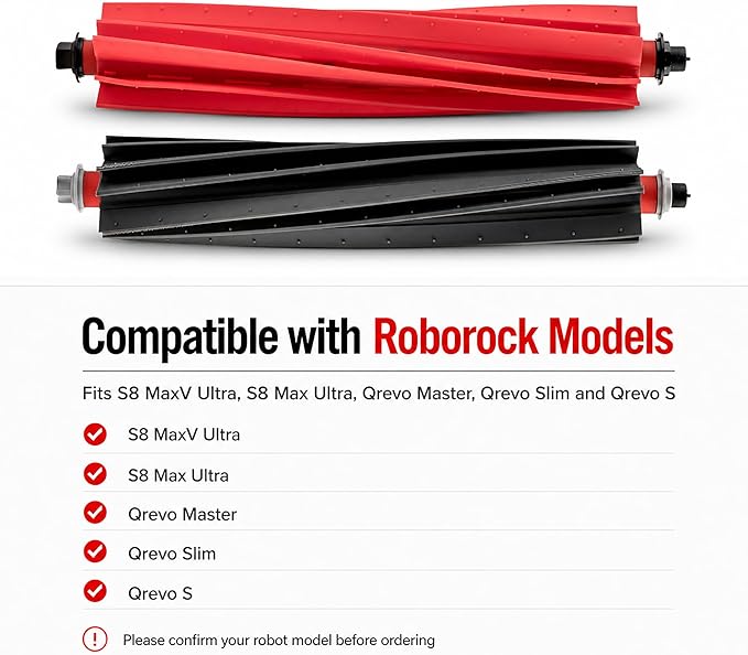 8 Pack (4 Pairs) Replacement Main Brush Set Compatible with Roborock S8 MaxV Ultra,S8 Max Ultra,Qrevo Master,Qrevo Slim,Dual Anti-Tangle Rubber Rollers,Multi-Surface Robot Vacuum Accessories