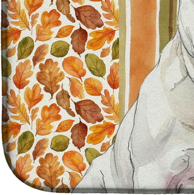 Caroline's Treasures White English Bulldog Heirloom Fall Dish Drying Mat Absorbent Dish Drying Mat Pad for Kitchen Counter Dish Drainer Mat for Countertop, 14 x 21", Multicolor