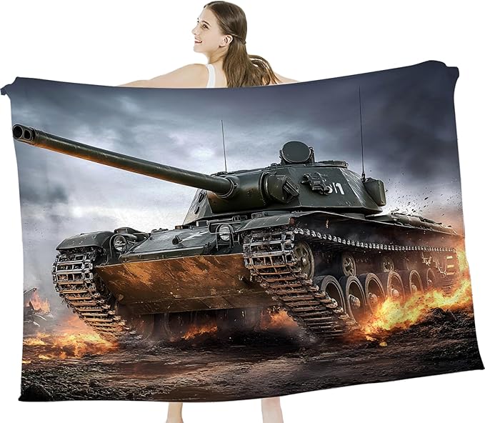 Tijuboni Military Tank Throw Blanket Army Gifts for Boys Men Girls Women Kids Adults Soft Flannel Fleece Blanket for Couch Sofa Bed Home Decor 60"x80"