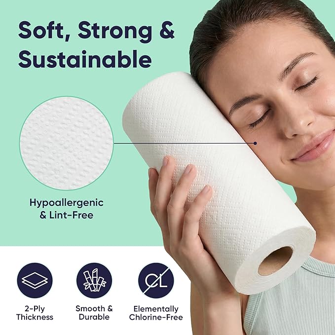 Save Trees Bamboo Paper Towels 24pk - 3600 Sheets Rolls Ultra Absorbent & Durable Eco-Friendly Paper Towels -FSC-Certified, Vegan