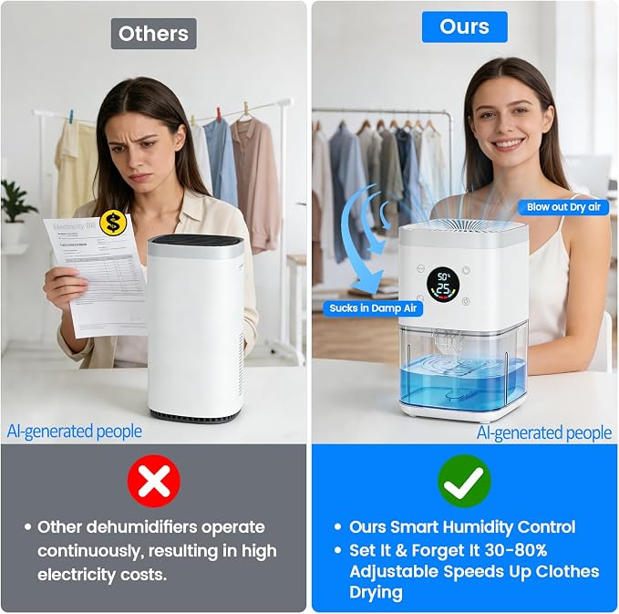 Small Dehumidifier for Bathroom – 63oz 35dB Quiet Auto Dehumidify (60/70%) & Continuous Mode for Bedroom Basement Closet RV, Auto Defrost & Auto Shut-Off, 7-Color Flowing Night Light & Timer.