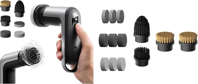 HOTO Grip™ Cordless Electric Spin Scrubber + 9 Pcs Replacement Pads + 2 Pcs Replacement Sisal Brush Heads + 2 Pcs Replacement Brush Heads
