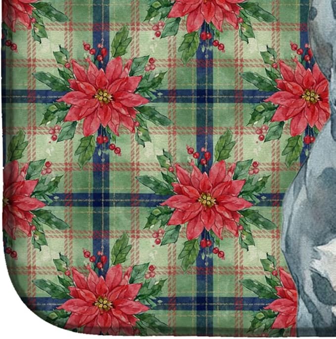 Caroline's Treasures Blue American Staffordshire Terrier Christmas PoinsettIas Dish Drying Mat Absorbent Dish Drying Mat Pad for Kitchen Counter Dish Drainer Mat for Countertop, 14 x 21", Multicolor