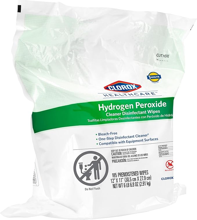 Clorox Healthcare Hydrogen Peroxide Cleaner Disinfectant Wipes, 12" x 11", Refill for Bucket, 185 Count, Pack of 2 (Package May Vary)