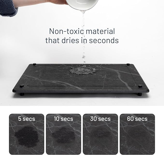 Natural Stone Dish Drying Mat, Standard Size, Slate Color - Diatomaceous Earth Kitchen Mat | Quick Drying, Non-Toxic, BPA-Free, Eco-Friendly | Female-Founded USA Brand (15.7"x11.8")