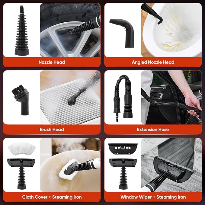 SakerPlus Steam Disinfection Cleaner, Handheld Pressurized Natural Steam Cleaner with 9 PCS Accessories, Portable Multi-Surface Steamer for Cleaning Home Kitchen Floor, Upholstery, Tile Grout & Car