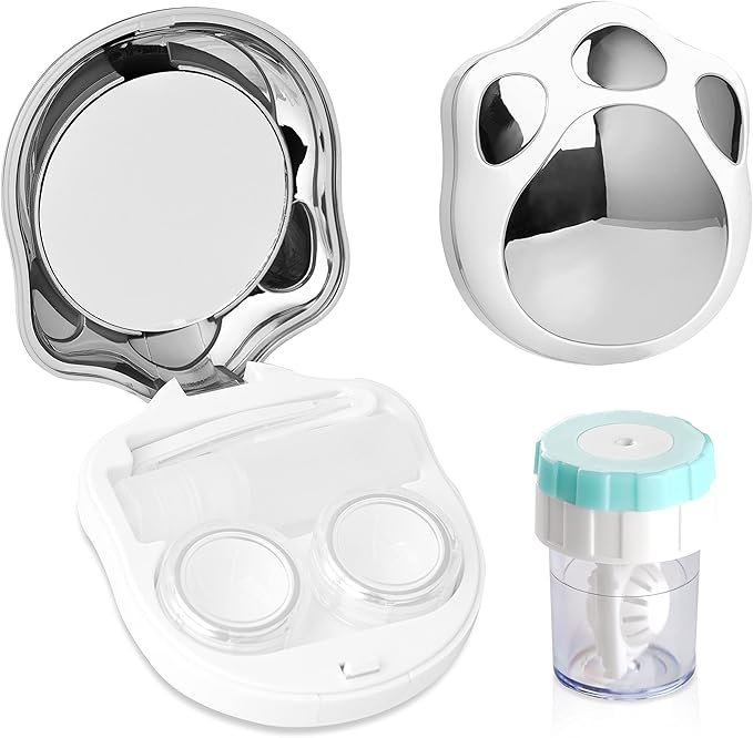 Contact Lens Travel Kit with Cleaner Washer, Portable Contact Box with Mirror Tweezers Remover Tool Solution Bottle for Daily Outdoor (Silver2)