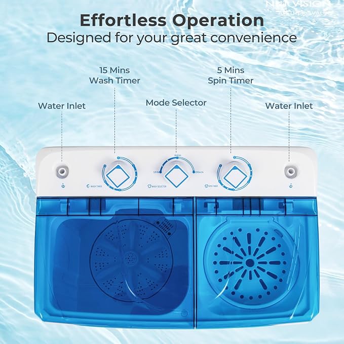Giantex Portable Washing Machine, 20 LBS Washer & Spinner Combo with Built-in Drain Pump & Time Control, Compact Twin Tub 12 LBS Washing & 8 LBS Spin Drying for Apartment Dorm RV (Blue+White)