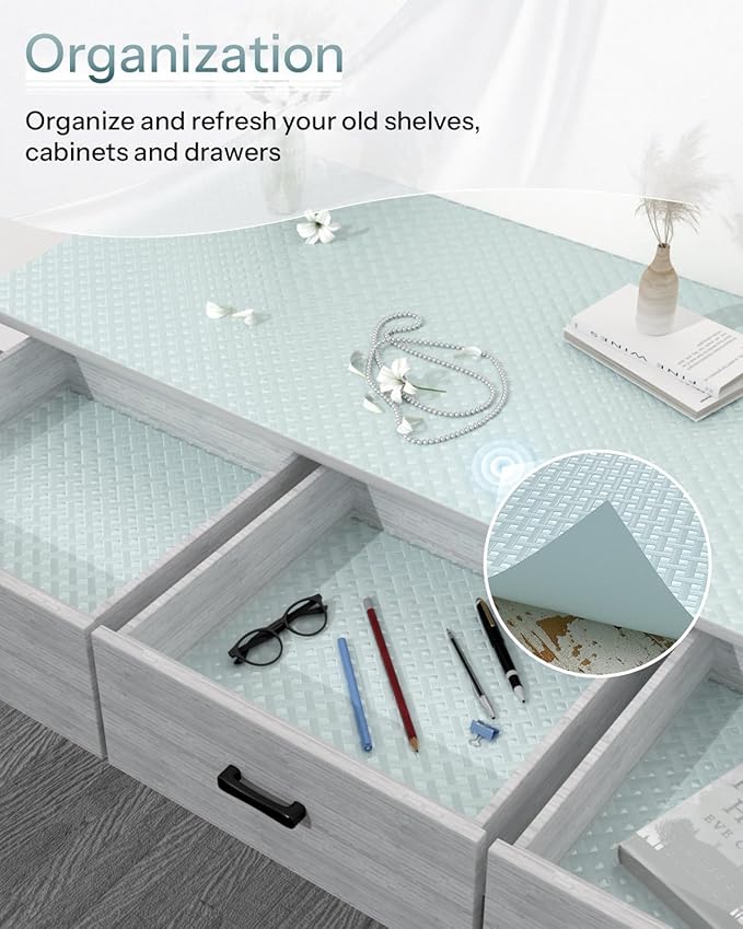 Shelf and Drawer Liner for Kitchen Cabinet, Non-Adhesive 24in x 240in Waterproof Contact Paper Refrigerator Liners Thickened Durable EVA Material Non Slip Mat for Dresser Cupboard Pantry Protector