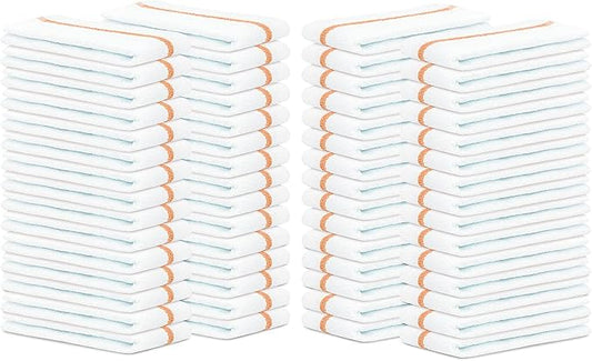 Bar Mops Gold Stripe Pack of 60 Kitchen Towels 16x19 Multi-Purpose for Home, Restaurant and Cleaning White Absorbent Washcloth Dishcloths Sets, Reusable Dish, Cloths Rags