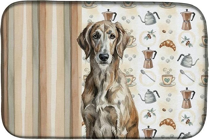 Caroline's Treasures Brindle Scottish Deerhound Coffee Bar Dish Drying Mat Absorbent Dish Drying Mat Pad for Kitchen Counter Dish Drainer Mat for Countertop, 14 x 21", Multicolor