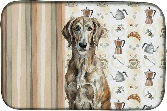 Caroline's Treasures Brindle Scottish Deerhound Coffee Bar Dish Drying Mat Absorbent Dish Drying Mat Pad for Kitchen Counter Dish Drainer Mat for Countertop, 14 x 21", Multicolor