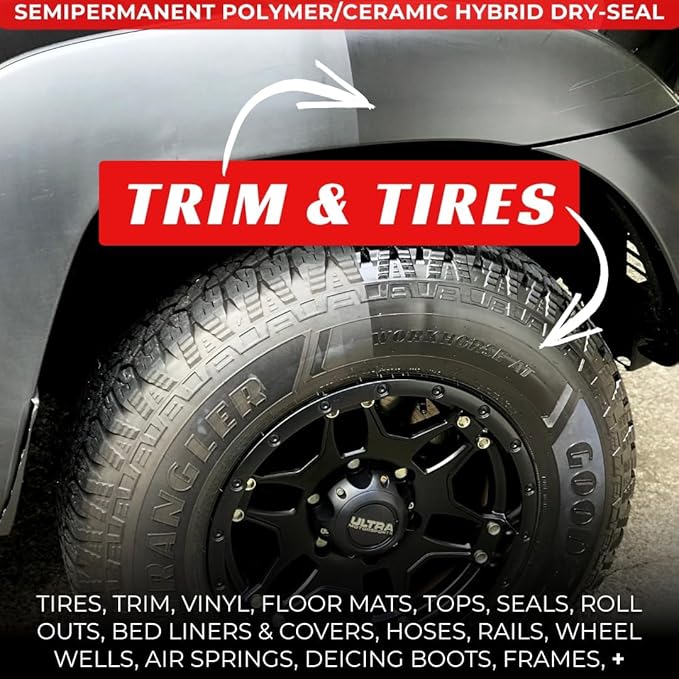 RENEW PROTECT Blak, Lasts Months - Years, Rich Black Tire & Trim Treatment, Mid to High Shine, Floor Mat-RV-Golf Cart, 100% Motorcycle-Safe, Ceramic-Hybrid Protectant, Wash-Proof, 5 min Dry-Seal 8oz