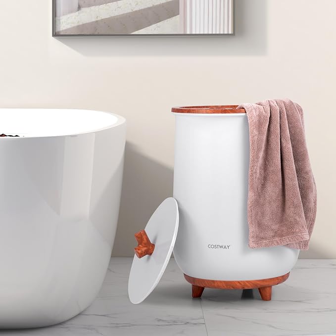COSTWAY Bucket Style Towel Warmer, 23L Towel Warmer with 4 Heating Time & 3 Heating Temperature, Overheat Protection System, Fragrant Disc Holder, Towel Warmer for Bathroom, Hot Tub, Spa (Coffee)