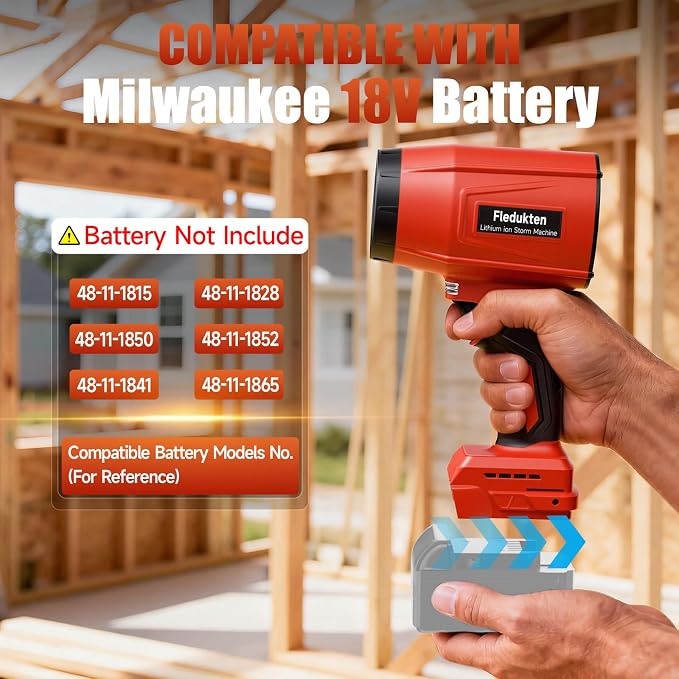 Cordless Leaf Blower Compatible with Milwaukee 18V Battery (Tool Only), 800,000 RPM Brushless Turbo Jet Blower up to 60m/s Airflow, Lightweight 1.5 lbs Handheld Dust Blower for Patio, Lawn & Garage