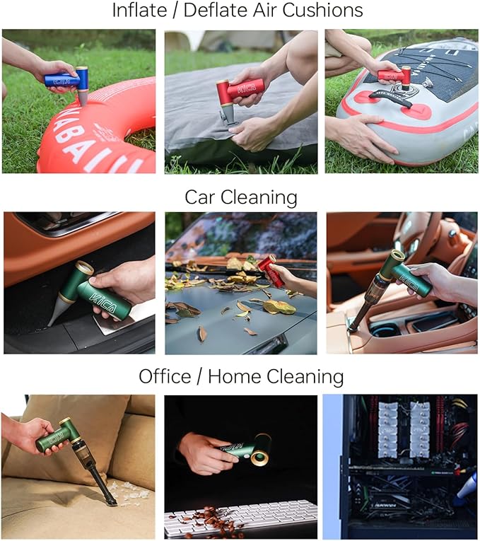 KiCA JetFan 2S Combo Compressed AirCan Substitute,117000RPM Air Duster Electric Blower for ComputerKeyboard Cleaning,Hair Drying,Camping,Outdoors,Car,Barbershop,Handmade,Rechargable,Metal Body,Blue