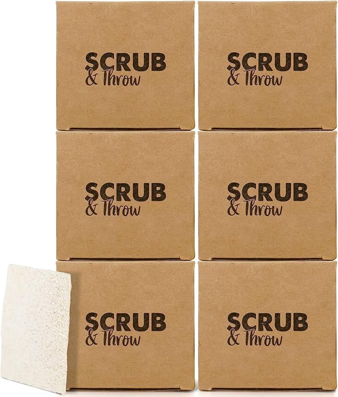 Scrub & Throw Loofah Scrub Sponge, Natural, Plastic-Free, Non-Scratch, for Kitchen, Dishes, Pots and Cleaning, Plant-Based, Plastic-Free, Eco-Friendly, Biodegradable, 180 Pack