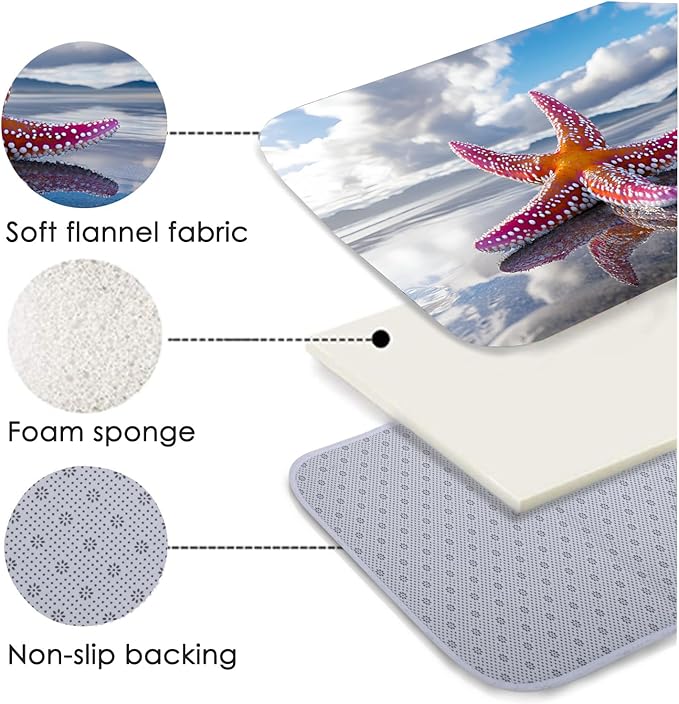 WODEJIA Non Slip Bath Rugs Sponge Foam for Bathroom,Flannel Mat Rug for Living Room, Absorbent MatS for Forlaundry Room and Kitchen,Beach Starfish Welcome Mat 47x18 Inches