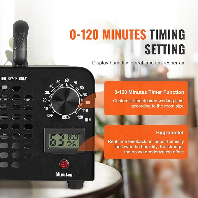 VEVOR Ozone Generator, 36000mg/h Ozone Machine, High Capacity Commercial/Industrial Ozone Generator Machine with 0-120 min Time Setting for Rooms, Cars