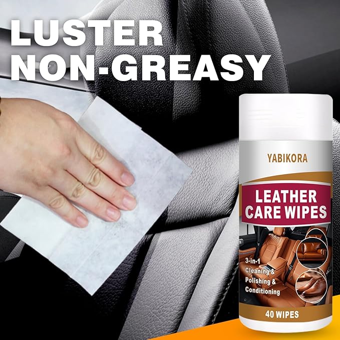 Leather Wipes, Full 80 Wipes Leather Seat Wipes for Car Interior, Steering Wheel & Furniture, Leather Couch Wipes and Conditioner - Generously Sized (4.72 X 5.51 Inch) - 2set