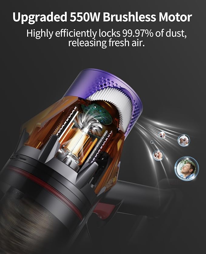 Cordless Vacuum Cleaner, 600W 50KPA 65Mins Vacuum Cleaners for Home, Stick Vacuum with Wall Mount Charging & Touch Screen, Anti-tangle, Self-Standing Vacuum for Hardwood Floors/Carpet/Pet Hair