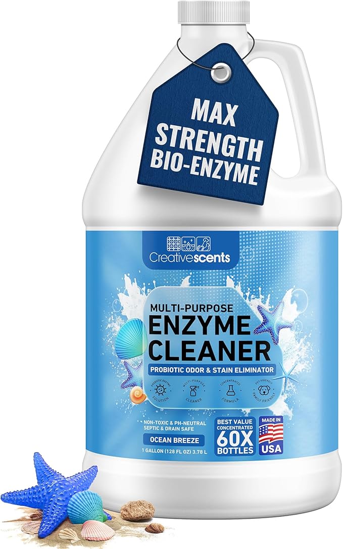 Creative Scents Multipurpose Enzyme Cleaner & Odor Remover | Super Concentrated for Floor, Carpet, Drain | Pet Urine Odor Eliminator | Enzyme Cleaner for Cat Urine & Dog Poop | 1 Gallon - Ocean Breeze
