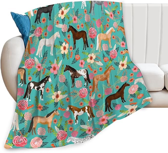 Tijuboni Horse Throw Blanket Horse Gifts for Girls Boys Women Men Kids Adults Soft Flannel Fleece Blanket for Couch Sofa Bed Home Decor 50"x60"