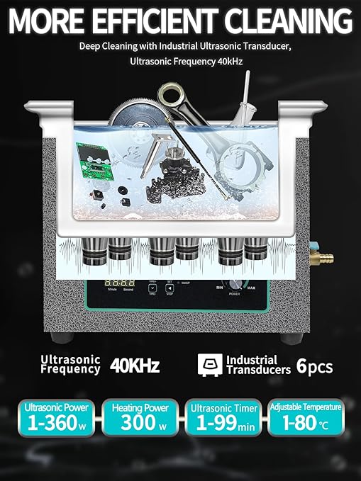 Ultrasonic Cleaner 15L, Sweep Function, 360W Power Adjustable Ultrasonic Parts Cleaner for Cleaning Carburetor, Metal Engine Parts, Gun, Oil Filter, Bike Chain, Gear, Eyewear, Watch, Jewelry