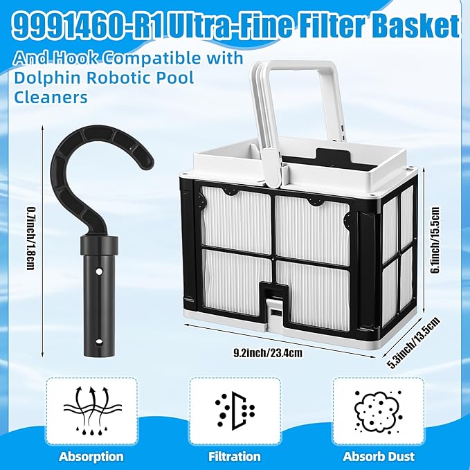 Wonderjune 1 Pcs 9991460-r1 Ultra-fine Filter Basket with Hook for All Robotic Pool Cleaner Compatible with Robotic Pool Cleaners, Pools Filters Basket Skimmer Bottom Spring Filters