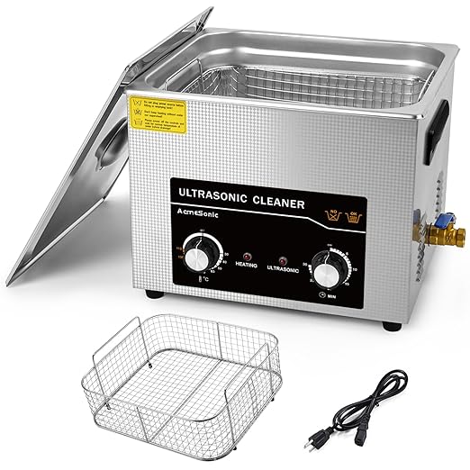 Commercial Ultrasonic Cleaner,15L with Knob, Heater Timer 6 Transducers 450W+360W 40kHz for Carburetor Bike Chain Brass Instrument Jewelry Denture Professional
