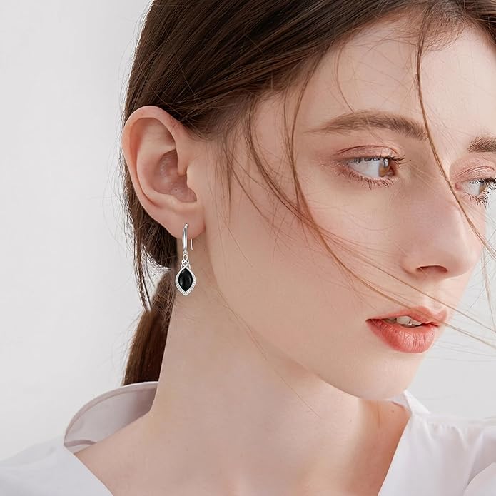 PELOVNY Celtic Knot Filigree Earrings for Women 925 Sterling Silver Moss Agate/Birthstone Infinity Earrings Birthday Christmas Jewelry Gifts for Mom Daughter Wife Sister