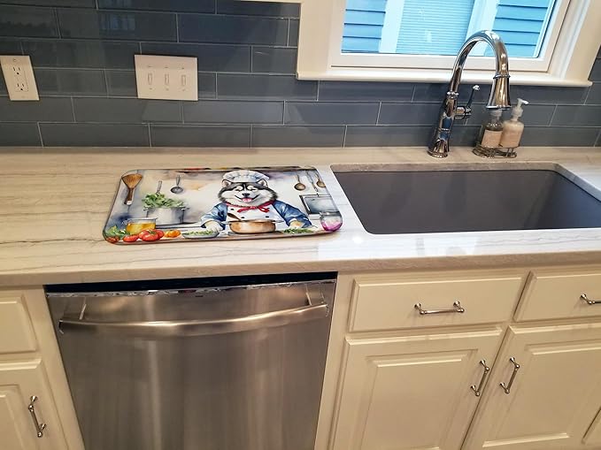 Caroline's Treasures DAC6184DDM Alaskan Malamute The Chef Dish Drying Mat Absorbent Dish Drying Mat Pad for Kitchen Counter Dish Drainer Mat for Countertop, 14 x 21", Multicolor