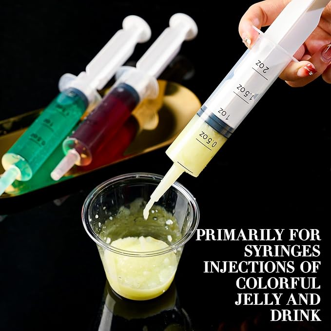 FOCUSLINE 50 Pack Jelly Shot Syringes, 2 OZ Capacity Plastic Shot Glasses, Durable Jelly Shot Syringes with Lid, Perfect for Halloween, Thanksgiving, Christmas