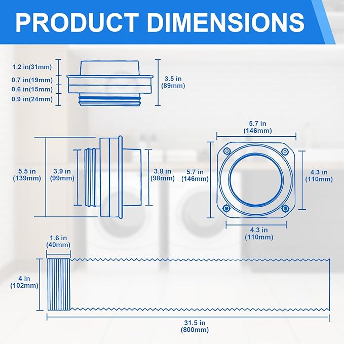 Magnetic Dryer Vent Connector Kit, 4-Inch by 31.5-Inch Aluminum Foil Hose with Clamps, Magnetic Coupling for Dryer Vent Cleaning and Replacement, Laundry Room Essential