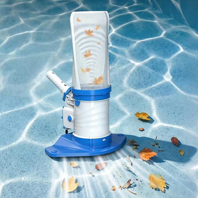 83GPM Big Rechargeable Pool Leaf Vacuum with 5-Section Pole, Cordless Pool Skimmer for Above-Ground & In-Ground Pools, Includes Standard & Fine Filter Bags for Leaves & Debris