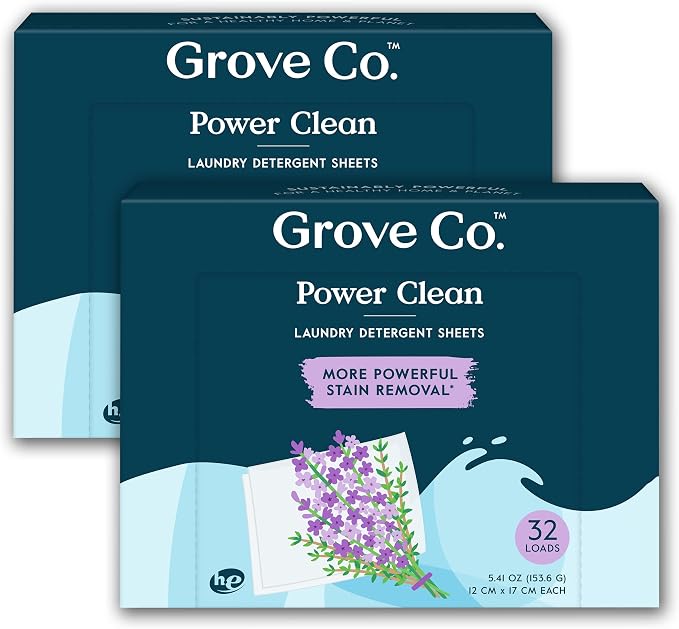 Grove Co. Laundry Detergent Sheets, 64 Loads, Lavender Blossom & Thyme | Lavender Blossom & Thyme; Fights stains