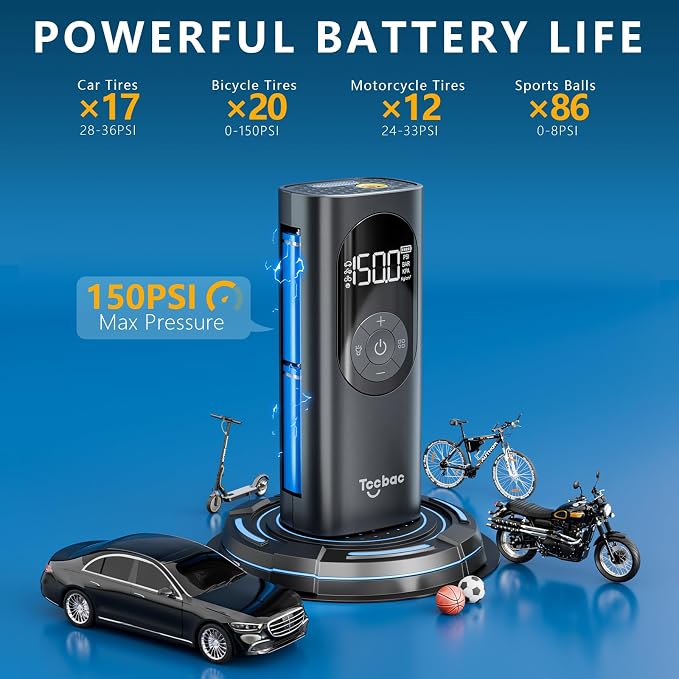 Tire Inflator Portable Air Compressor for Car with 12 AC/DC Power Adapter Kit