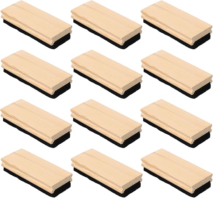 Marspark Felt Style Erasers, Cleaner Dusters Felt Chalkboard Eraser for Kids Wood Chalk Eraser for Chalkboard Cleaners Dusters for Markers White Black Boards Paint School Students Teachers(12 Pieces)
