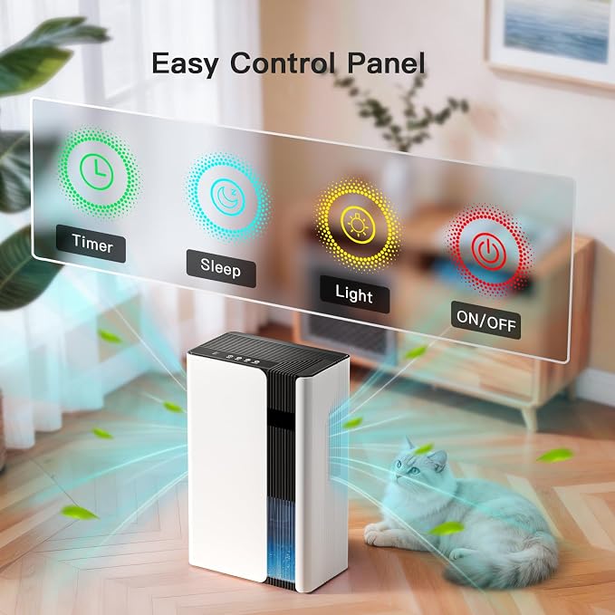 Dehumidifiers for Home, Quiet Dehumidifier for Bedroom for Small Spaces up to 800 sq.ft., 102oz Water Tank, Auto Shut-Off, Timer, 7-Color Light, Portable for Bathroom, Closet, RV, White