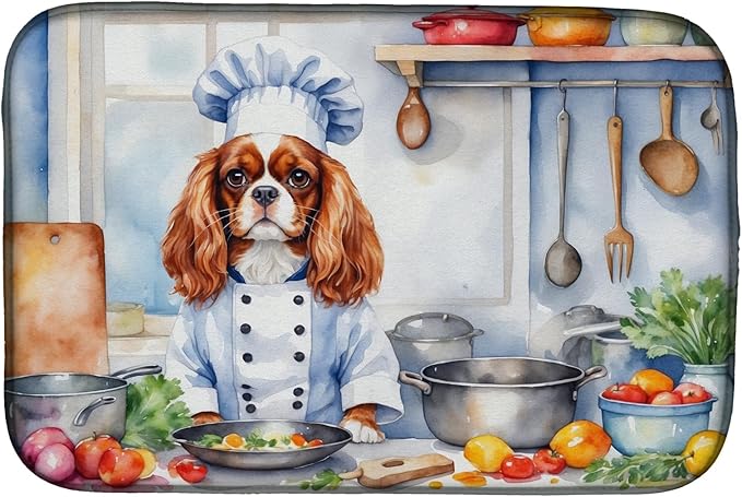 Caroline's Treasures DAC6228DDM Cavalier Spaniel The Chef Dish Drying Mat Absorbent Dish Drying Mat Pad for Kitchen Counter Dish Drainer Mat for Countertop, 14 x 21", Multicolor