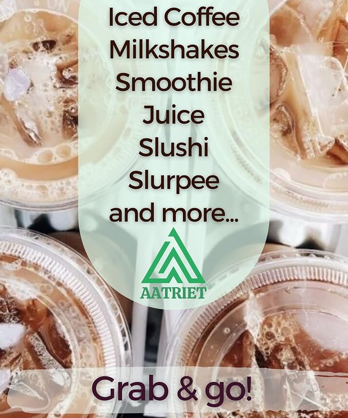 Aatriet [100 Sets] 32 oz Clear Plastic Cups with Lids and STRAWS, Disposable Party Cups for To Go Iced Coffee Cold Drinks, Smoothie, Juice, Parfait, Frappuccino, Milkshake. No Leaking Fruit Cup