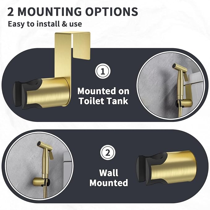 Brushed Gold Handheld Bidet Sprayer for Toilet, Stainless Steel Cloth Diaper Sprayer Kit with Solid Brass T-Valve, Adjustable Water Pressure Bidet Attachment