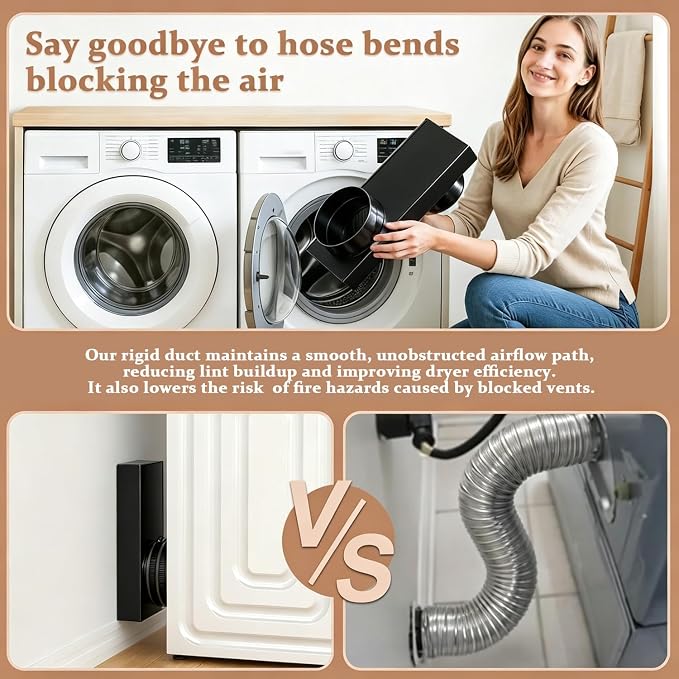 Periscope Dryer Vent, 0-5" Telescoping Dryer Vent Stainless Steel Adjustable Tight Space Low Profile Dryer Vent Connector Kit Flat Exhaust Duct Hose Close to the Wall Space-saving Replacement Vents