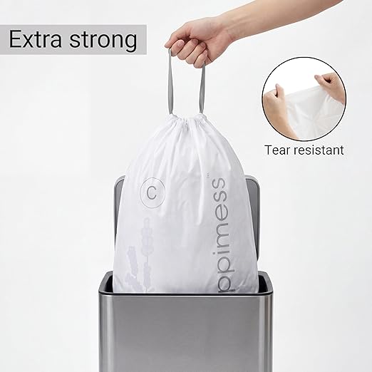 happimess 13.2 Gallon (50L) Drawstring Trash Bags, Lavender Scent, White, Heavy Duty MDPE Liners for Kitchen and Household, Odor Control, Custom Fit 60 Count (3-Packs of 20 Liners) HPM3101C-WHITE