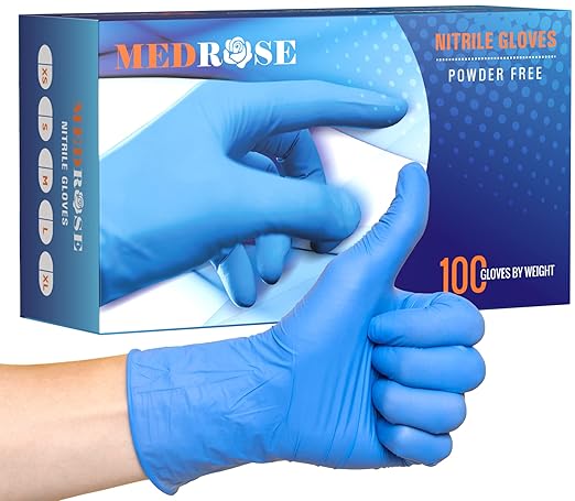 DiRose MedRose Disposable Nitrile Gloves - Powder Free Non-Latex Gloves for Medical Exam, Cleaning, and General Use - Large (100ct)
