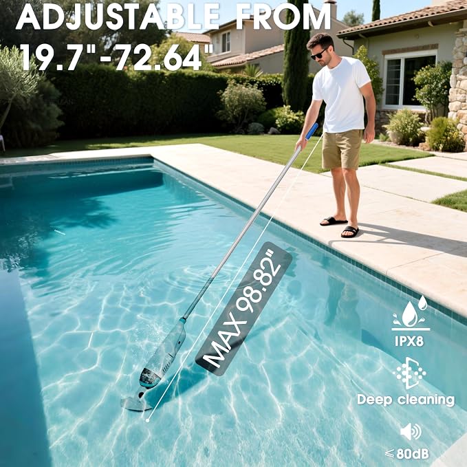 Cordless Handheld Pool Vacuum for Above Ground Pools - Upgraded 26.5GPM Real Suction, Time-Saving Directional-Control, 60min Runtime, 2 Vac Heads & 4 Filter Bags for Hot Tubs & Inground Pools -Green
