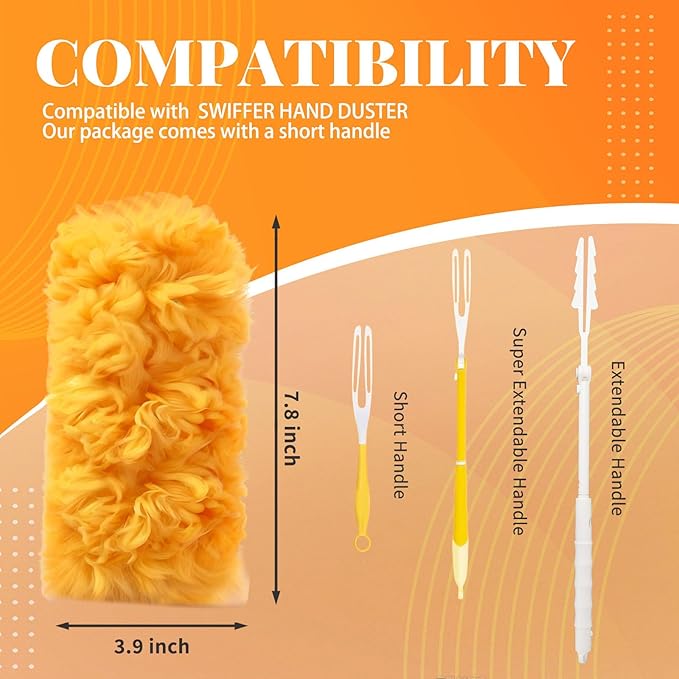 Duster Refill for Swiffer Duster, 80 Count Disposable Dusters Kit for Cleaning Dusting Furniture Blind Ceiling Fan, Multi Surface 360 Feather Duster + 3FT Extended Handle + 2 Short Handle
