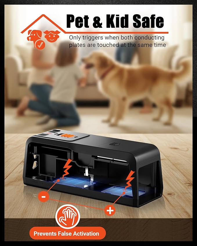 Electric Rat & Mouse Traps for Home – 2800V Instant Eliminate, Pet-Safe Enclosed Design, No-Touch Cleanup, Reusable Indoor Rodent Trap for Kitchen, Garage, Basement (2 Pack Rat Traps-Black)